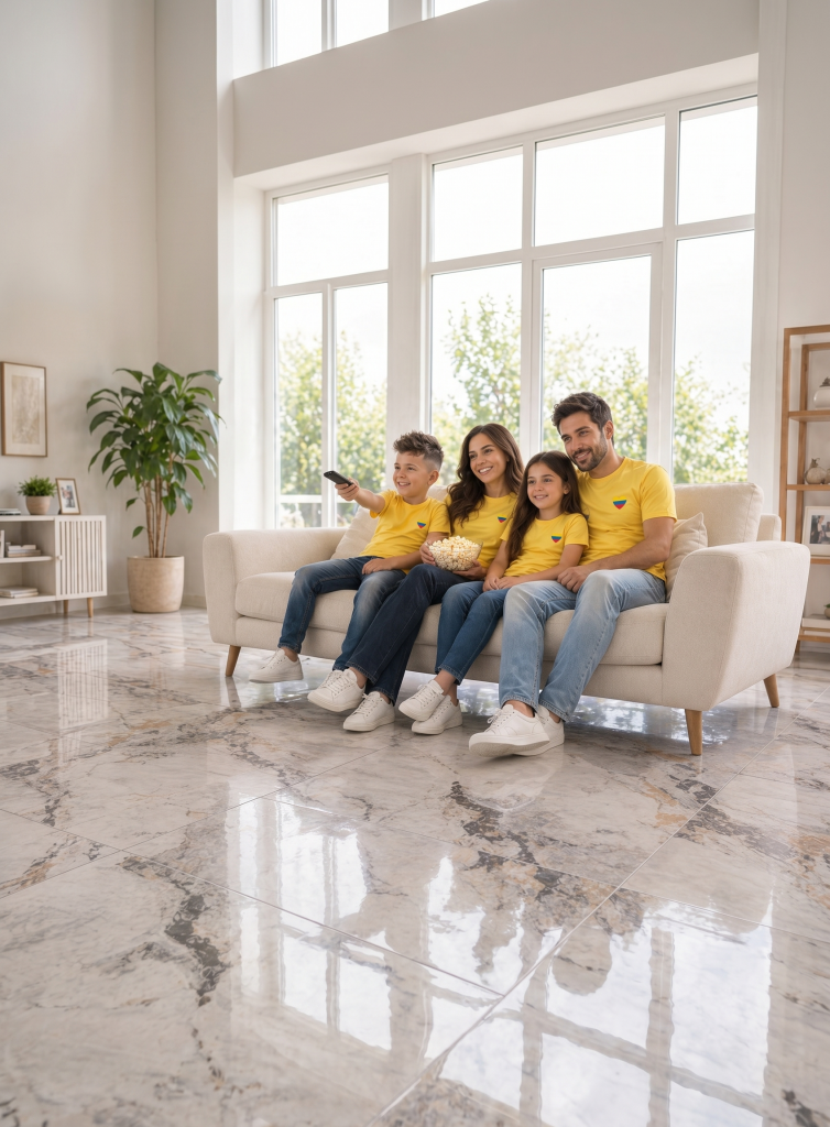 Piso moderno en sala renovada para ver los partidos