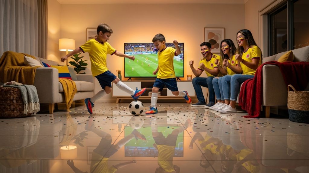 Sala moderna para temporada de fútbol en casa.