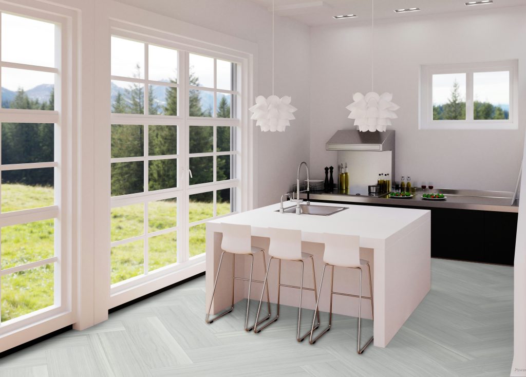 Cocina y comedor inspirados en tendencias de interiorismo 2026 con piso Nebula Dual y diseño moderno.