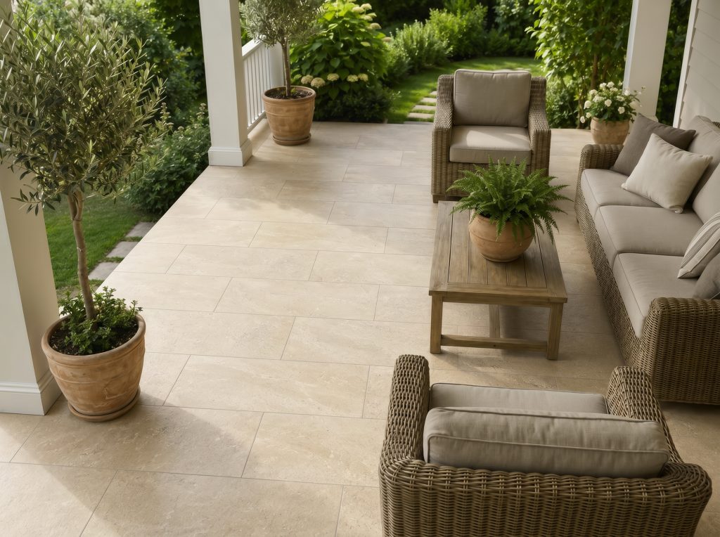 Especificación de materiales Zona Dual 30 × 60 para terraza contemporánea.