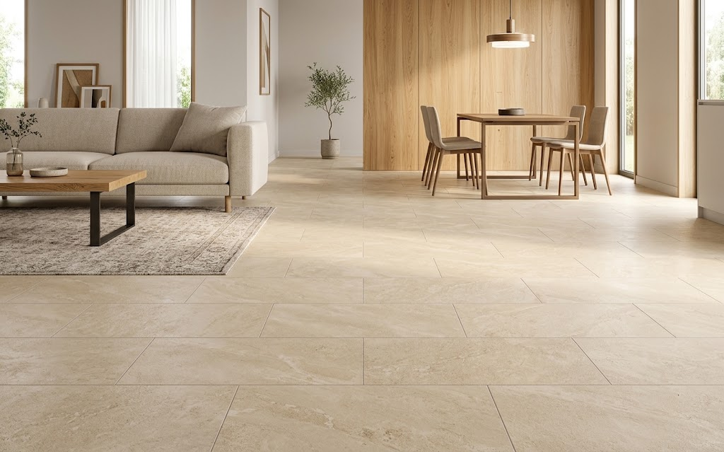 Superficie inspirada en naturaleza combinada con madera natural